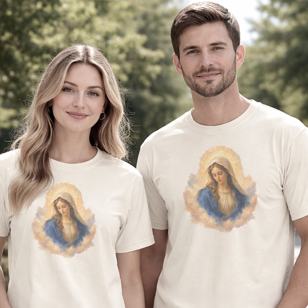 Madonna Gazing Downward in Golden Halo Tee